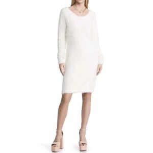 Open Edit Eyelash Sweater Dress In Ivory Small